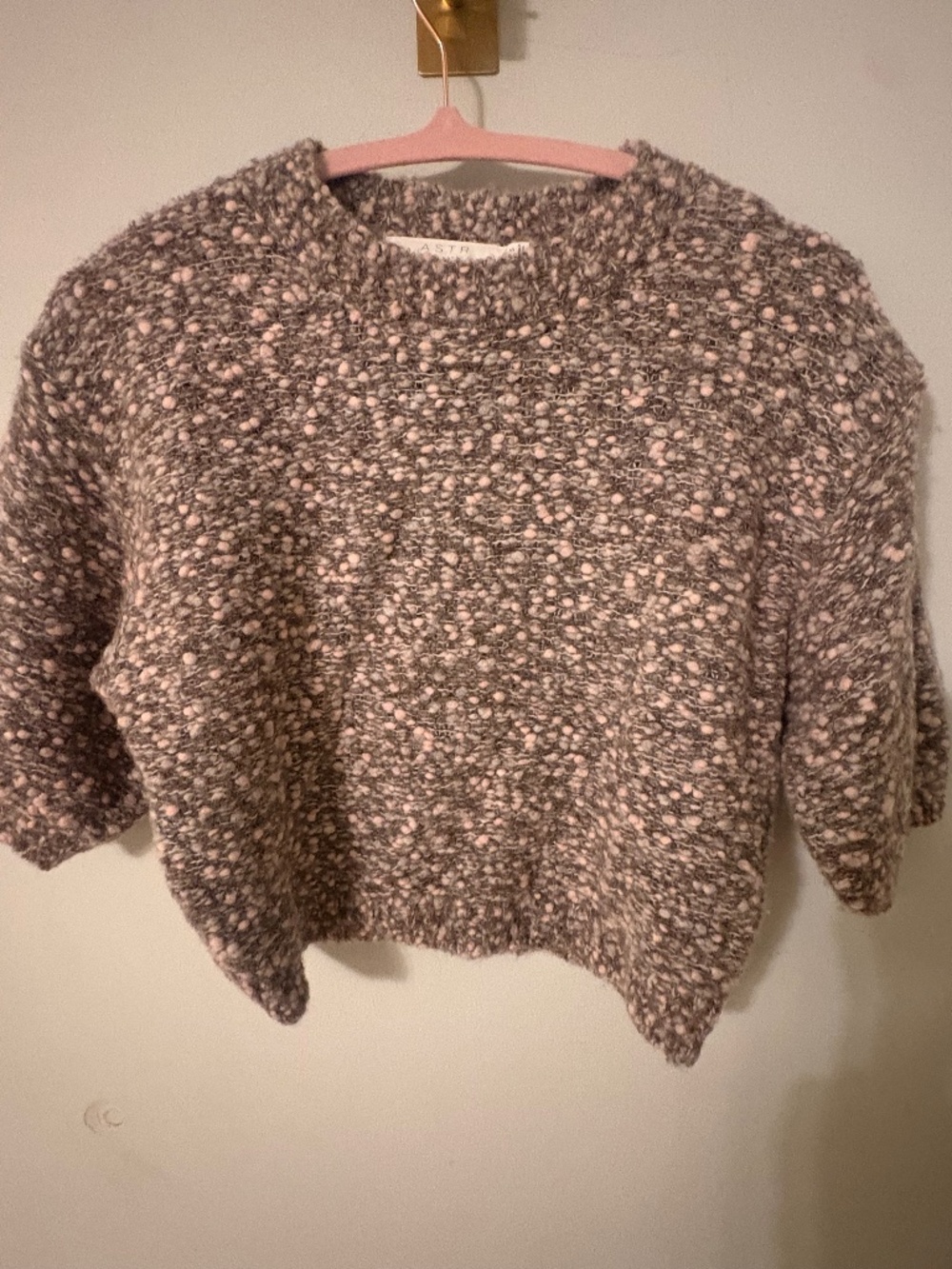 ASTR The Label Pink Gray Boucle Knit Cropped Sweater Women's Small Cozy